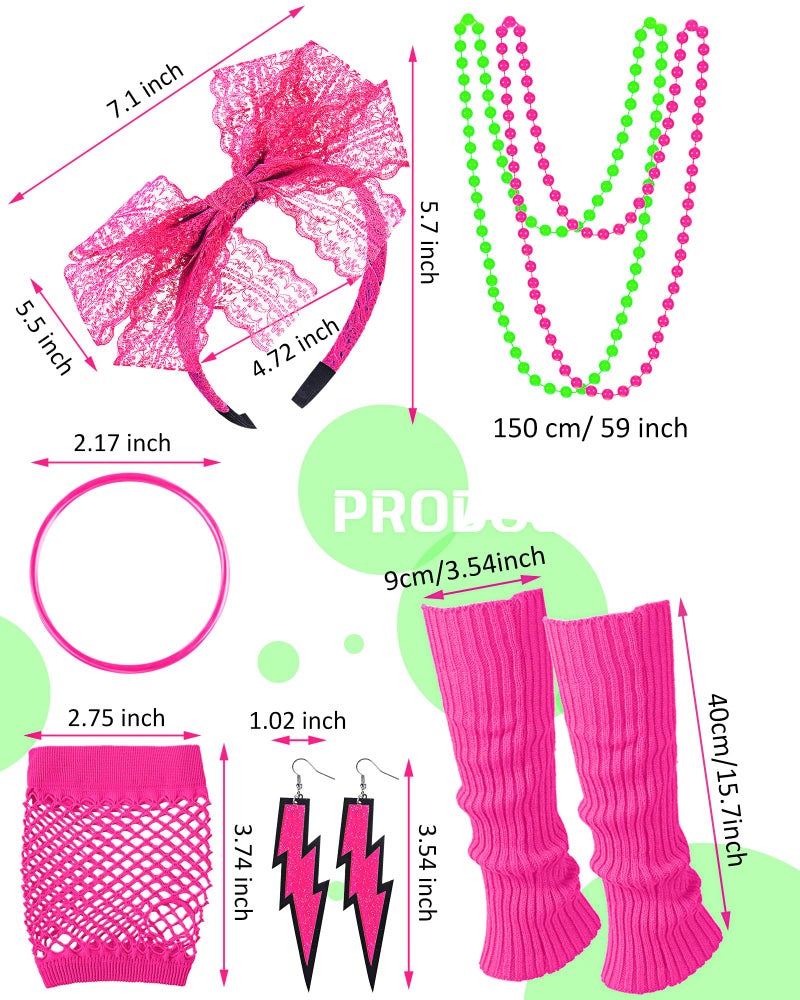 Vabean 19 Pcs 80s Costume Set T Shirt Leggings Tutu Skirt Headband Necklace Bracelets Earrings Gloves Leg Warmers for Women (Colorful Leggings Small) - Image 3